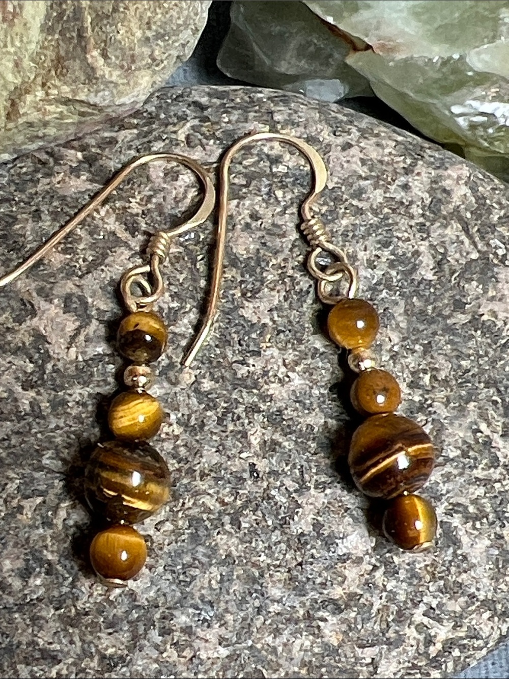 Tiger’s Eye gemstone dangle earrings, gold filled earwires and findings